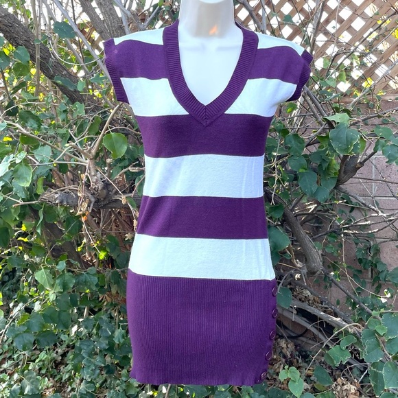 Shirt Sleeve Sweater Striped V-Neck Knit Top Size Small - Picture 1 of 7